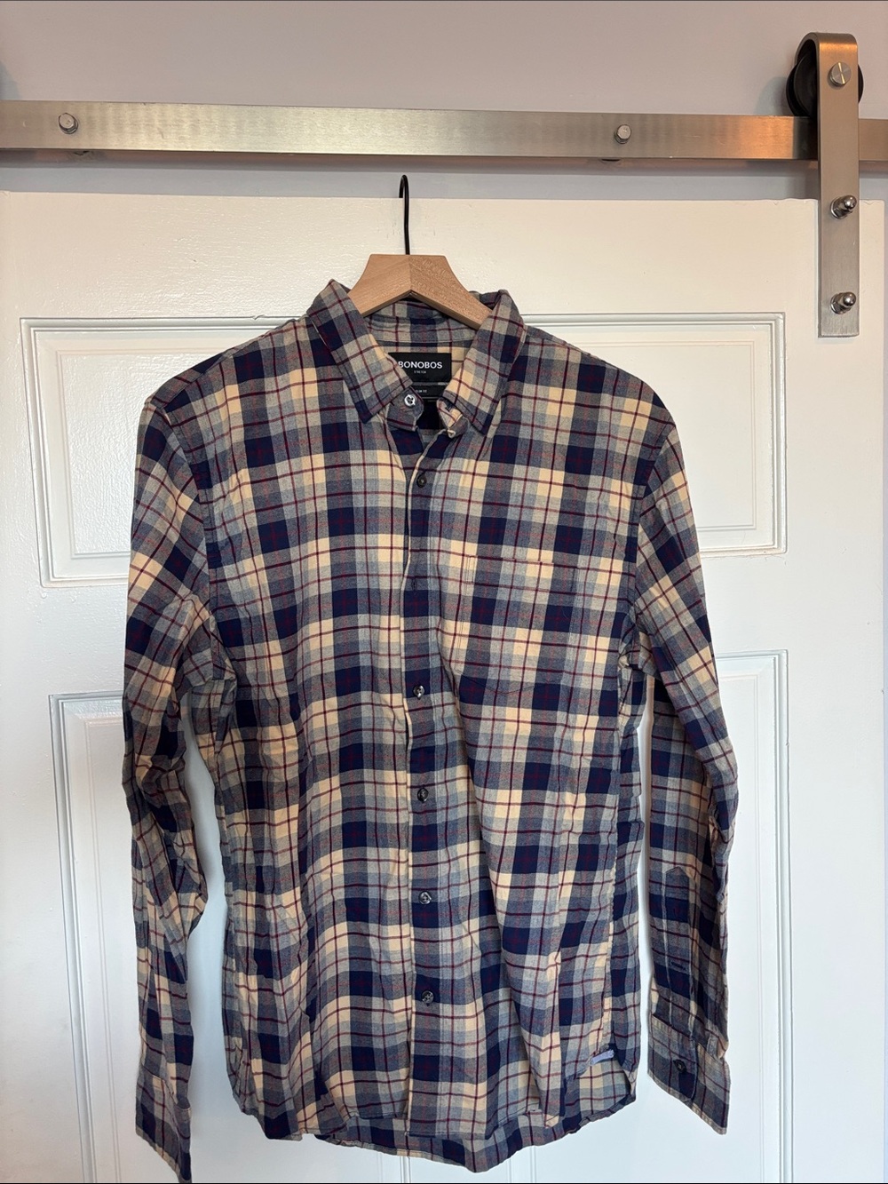 Bonobos Navy and Cream Plaid Casual Button-Down Shirt